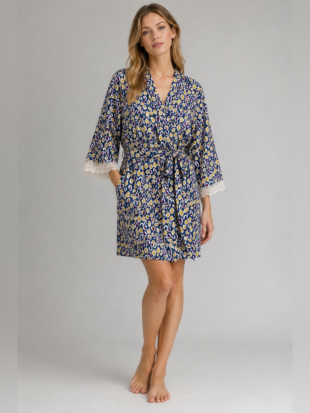 ThirdLove Soft Cotton Modal Kimono Robe Lace Trim Belted Size Large